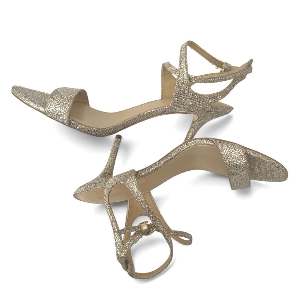Michael Kors Metallic Gold Silver Kaylee Strappy Heel Sandals Size 9 M - Picture 7 of 10